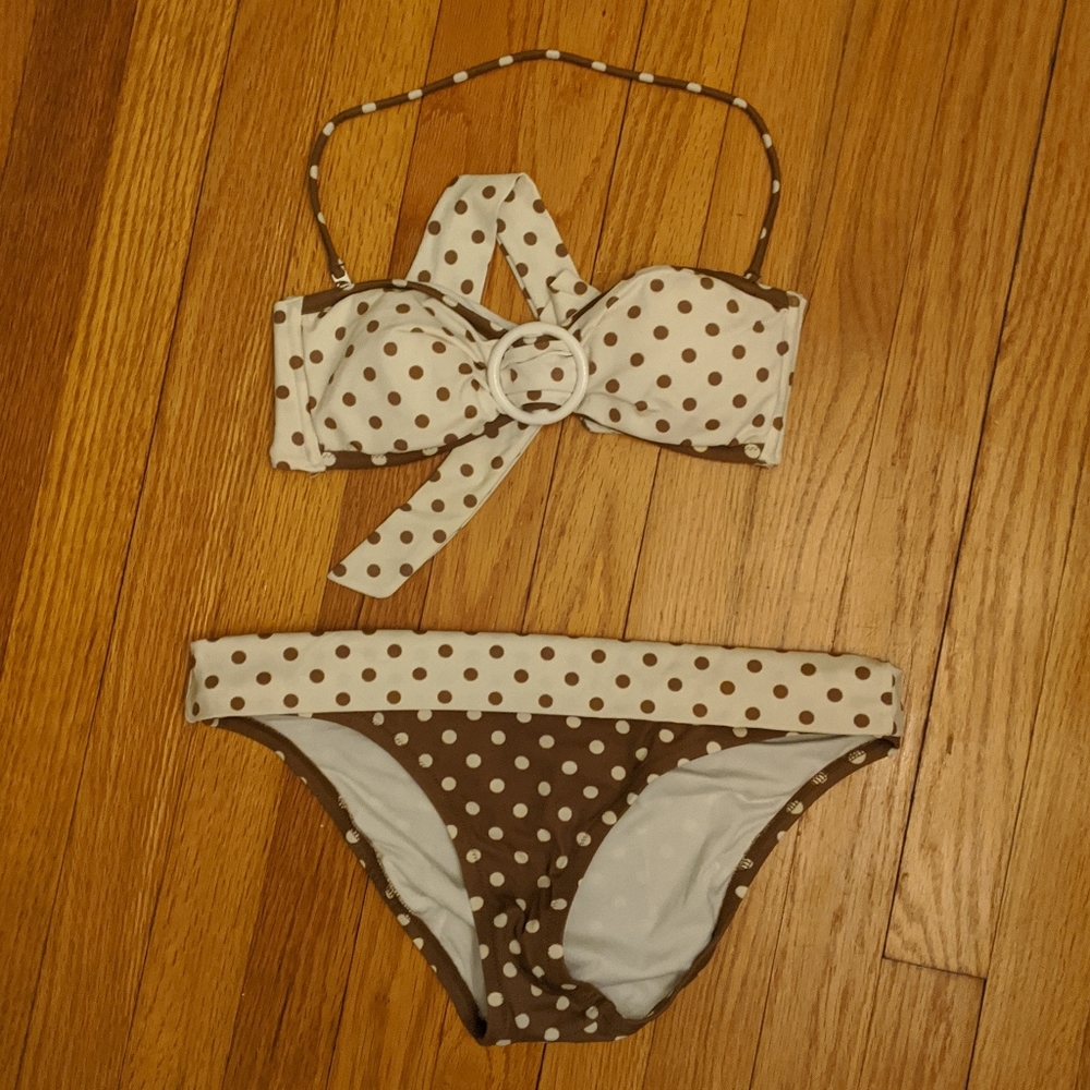 Victoria's Secret Bikini Polka Dot Taupe & White